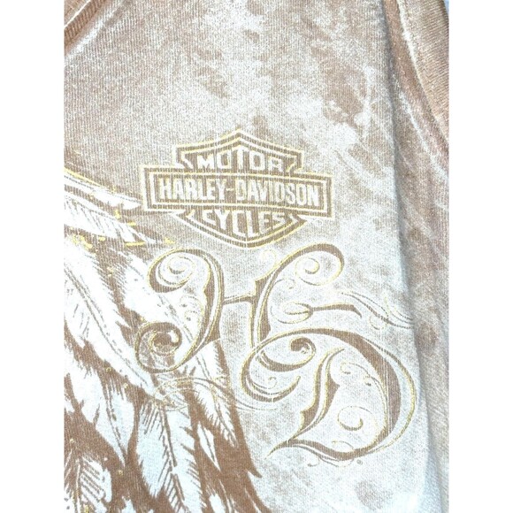 Womens HARLEY DAVIDSON Tank Top Eagle Brown & Cream Metallic Gold Vintage Y2K XL - Picture 3 of 8